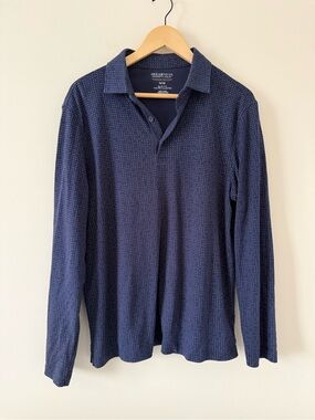 KENNETH COLE | Men’s Navy Long-Sleeve Polo with MicroDot pattern (size medium)